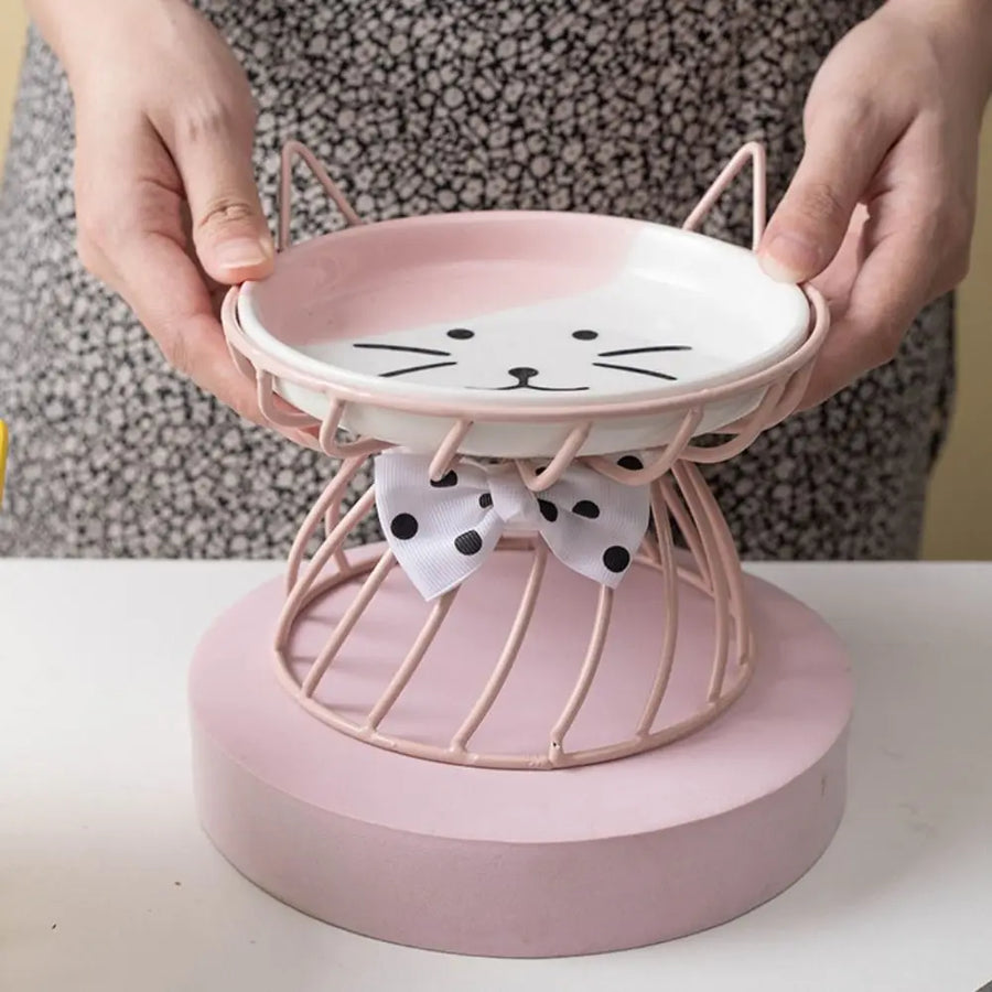 Raised ceramic cat bowl with iron stand, image 3
