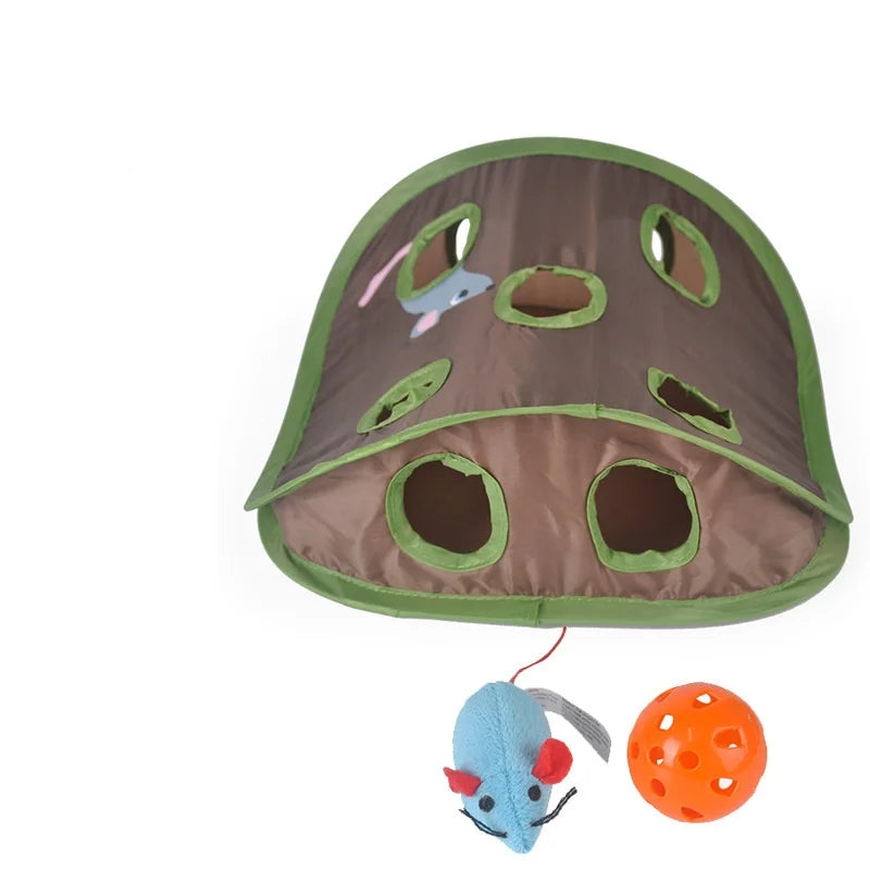 Foldable Cat Tunnel with 9 Holes & Bell