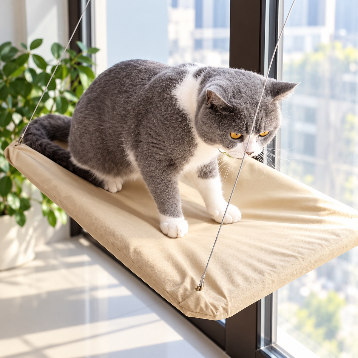 Wall Mounted Cat Hammock with Climbing Frame
