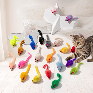 Faux Rabbit Fur Rattle Mice Cat Toys, 5 or 10 Pack