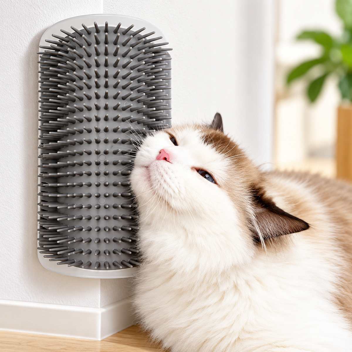 Wall Corner Cat Self-Groomer Brush with Catnip
