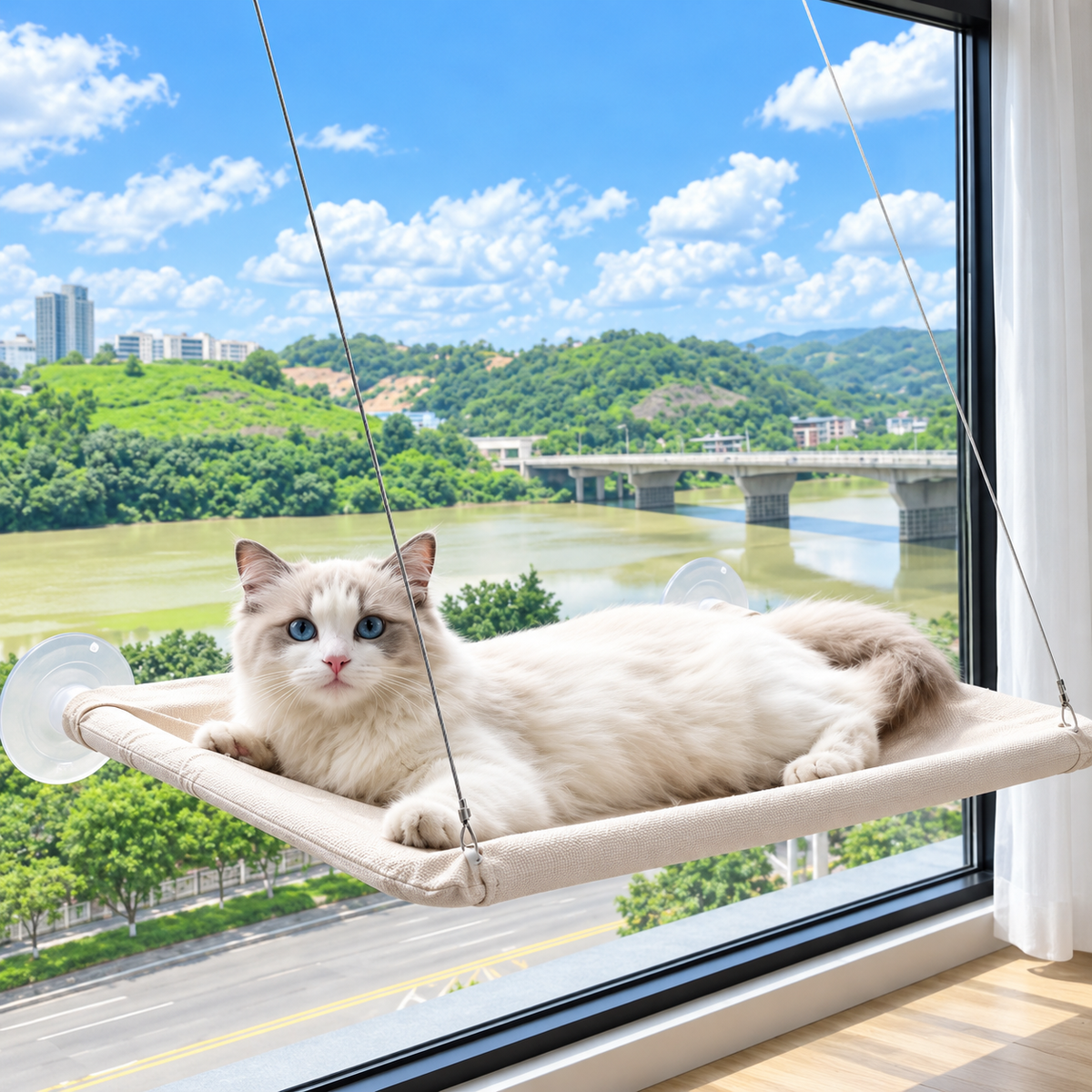 Wall Mounted Cat Hammock with Climbing Frame