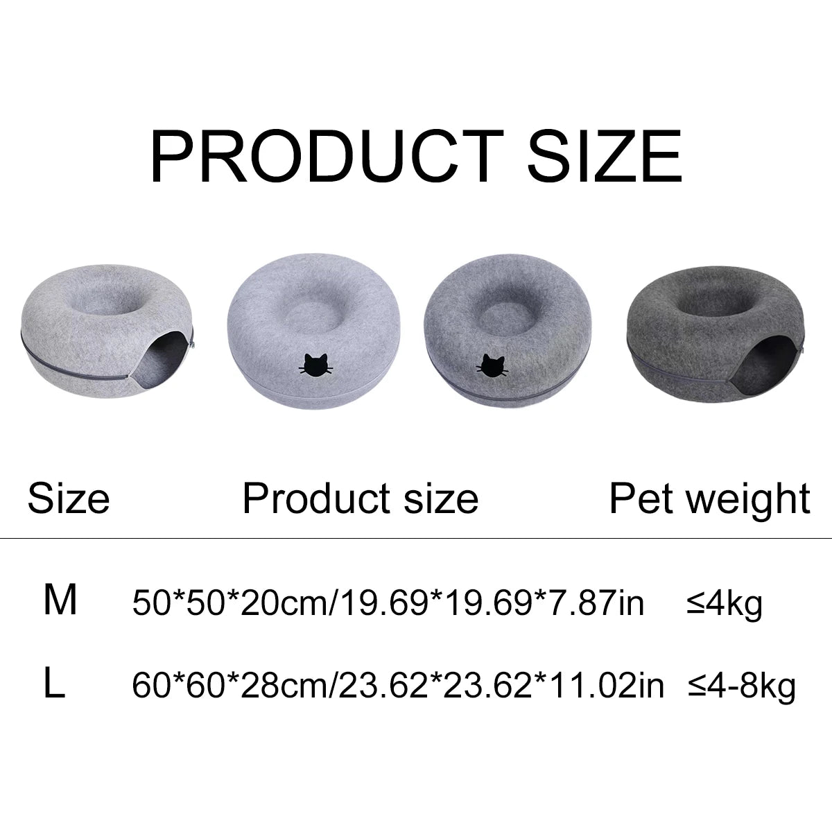 Felt donut cat nest bed with tunnel, view 6