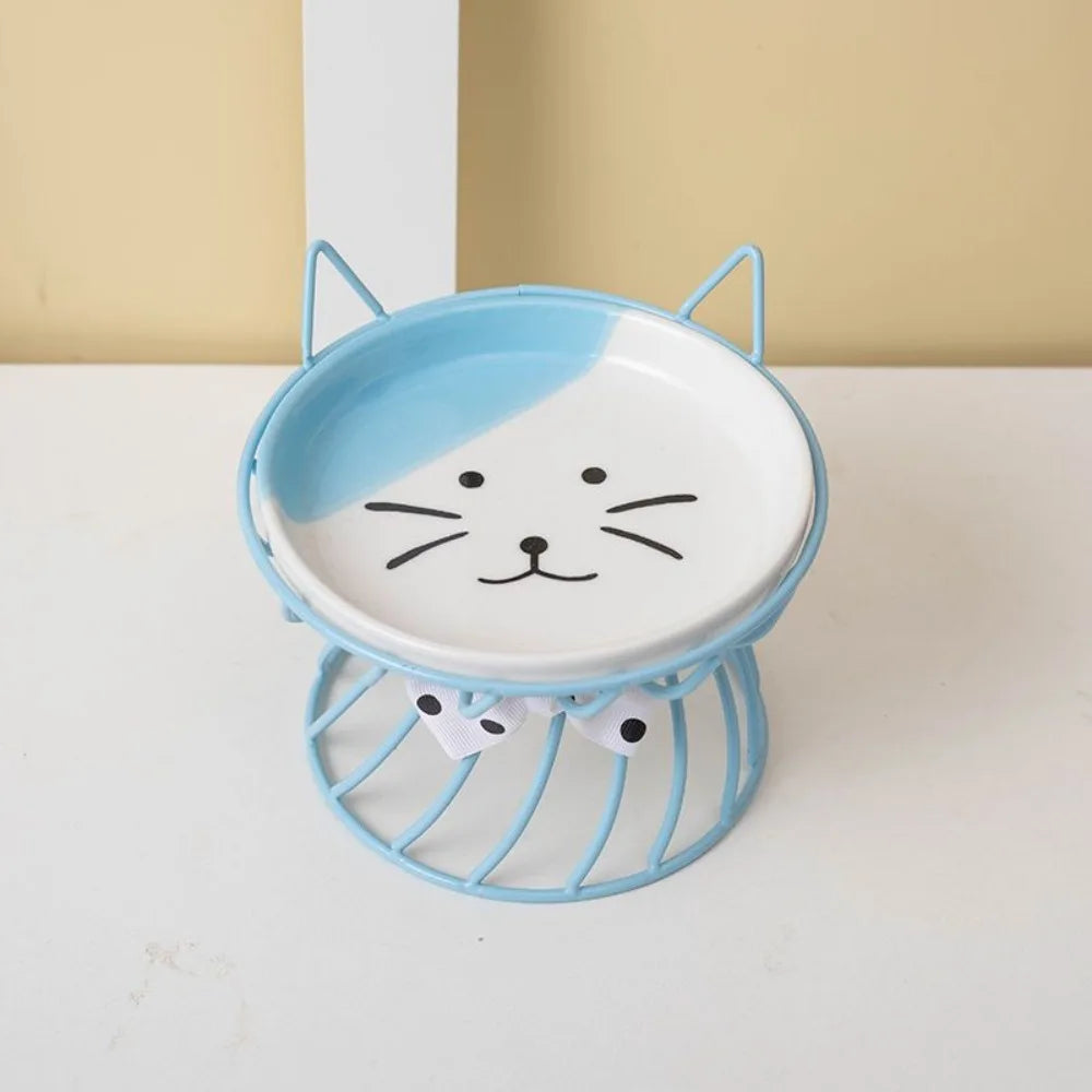 Raised ceramic cat bowl with iron stand, image 7