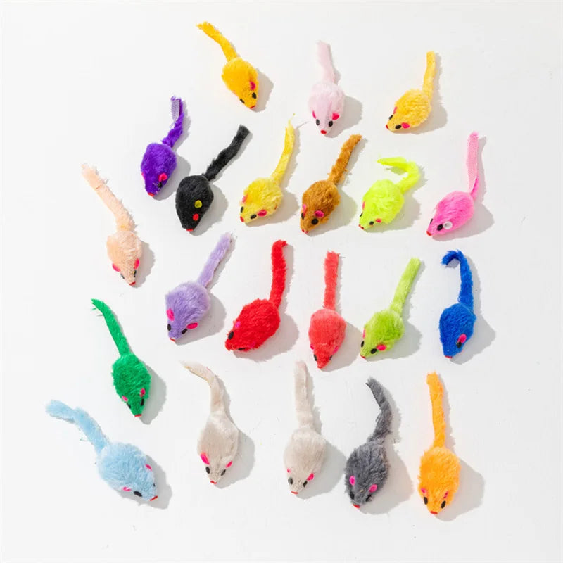Faux Rabbit Fur Rattle Mice Cat Toys, 5 or 10 Pack