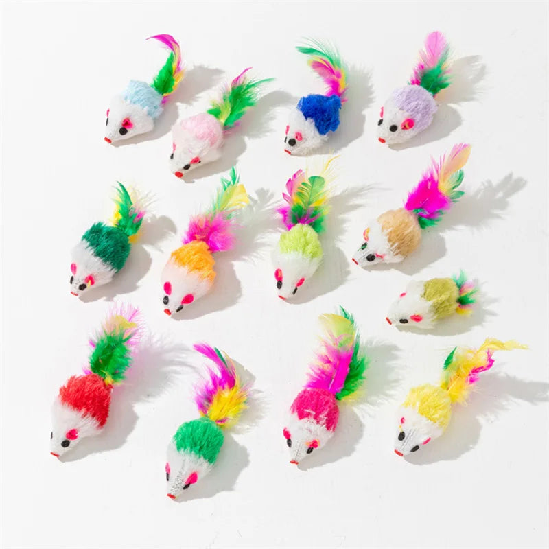 Faux Rabbit Fur Rattle Mice Cat Toys, 5 or 10 Pack
