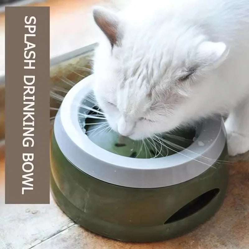 Cat drinking from an anti-spill pet water bowl with a splash-proof floating plate
