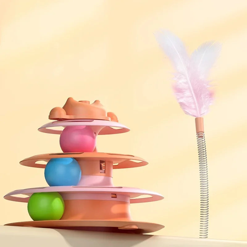 Feather Cat Turntable Toy with Ball and Wand