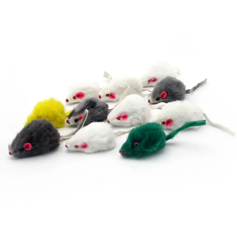 Faux Rabbit Fur Rattle Mice Cat Toys, 5 or 10 Pack