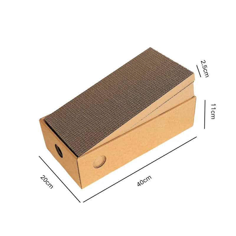 Cardboard cat scratcher with dimension markings