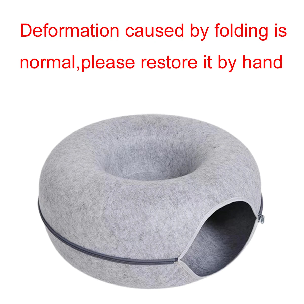 Felt donut cat nest bed with tunnel, view 5