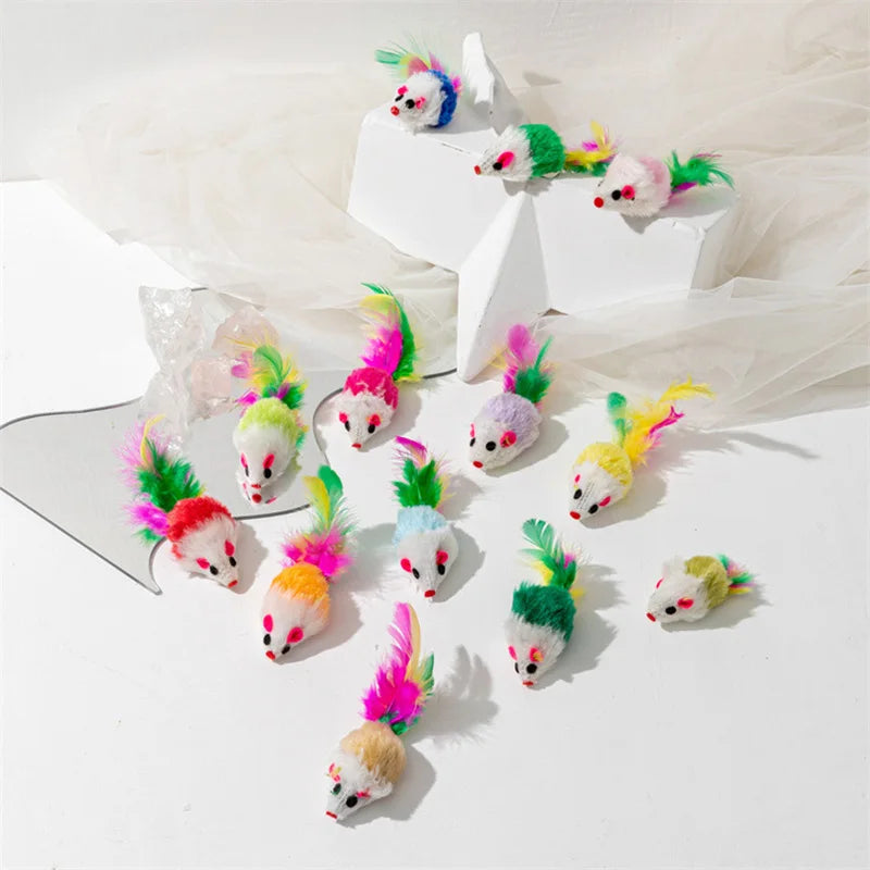 Faux Rabbit Fur Rattle Mice Cat Toys, 5 or 10 Pack