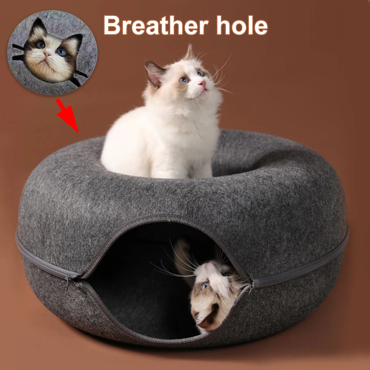 Felt donut cat nest bed with tunnel