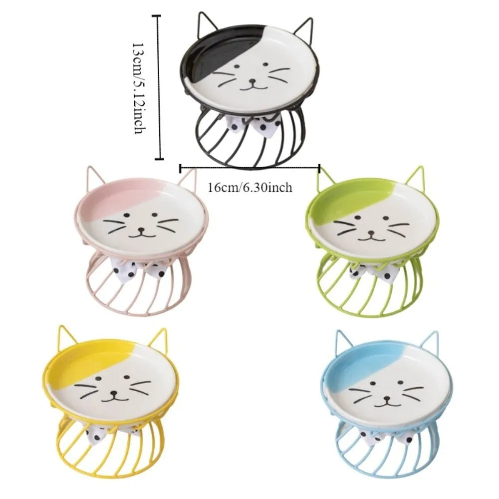 Raised ceramic cat bowl with iron stand, image 6
