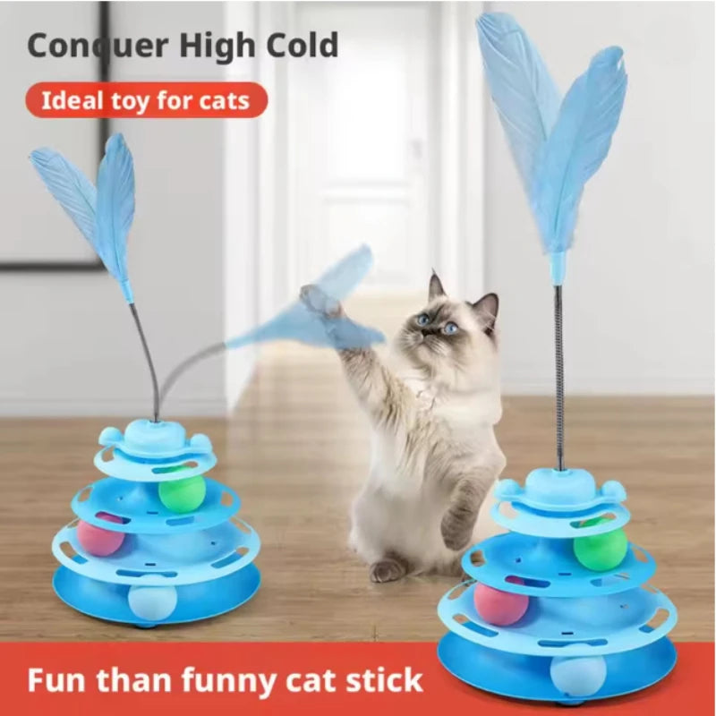 Feather Cat Turntable Toy with Ball and Wand