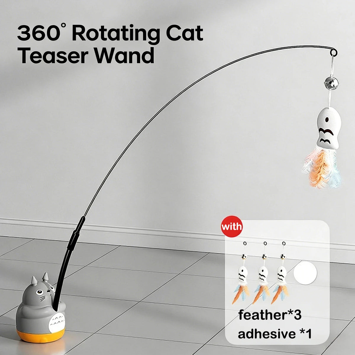 Rotating Cat Teaser Wand with Bell & Feather