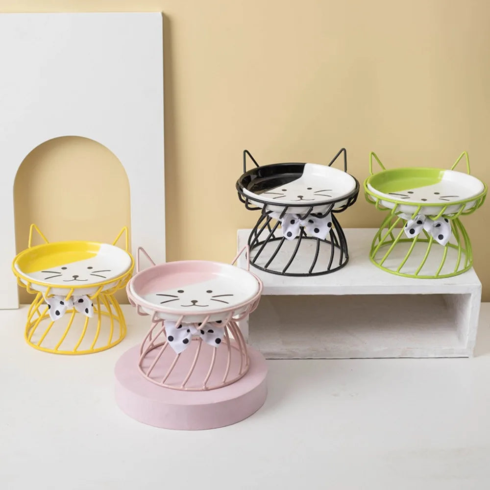 Raised ceramic cat bowl with iron stand, image 5