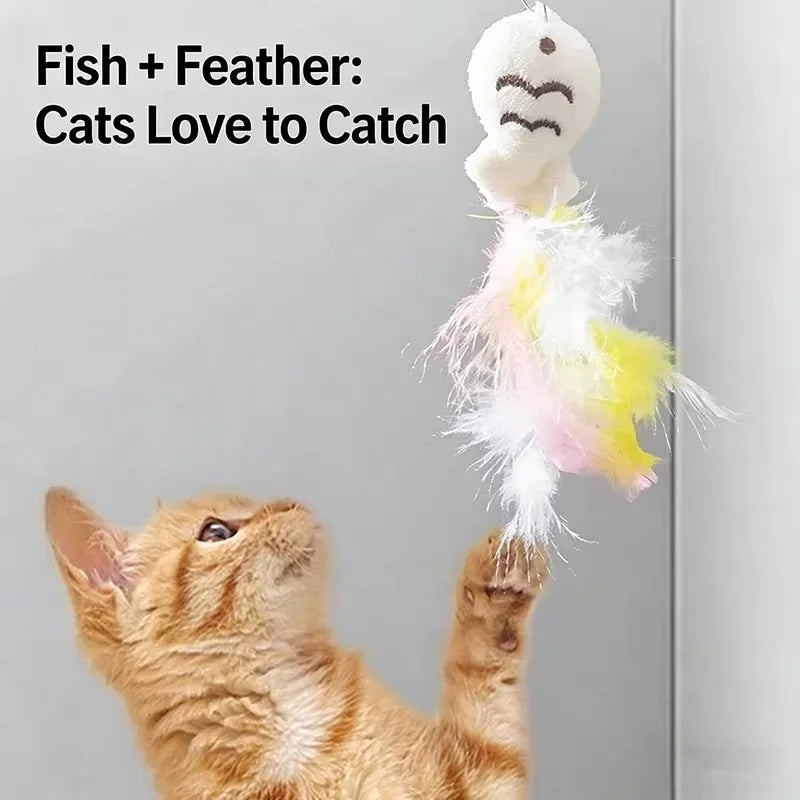 Rotating Cat Teaser Wand with Bell & Feather