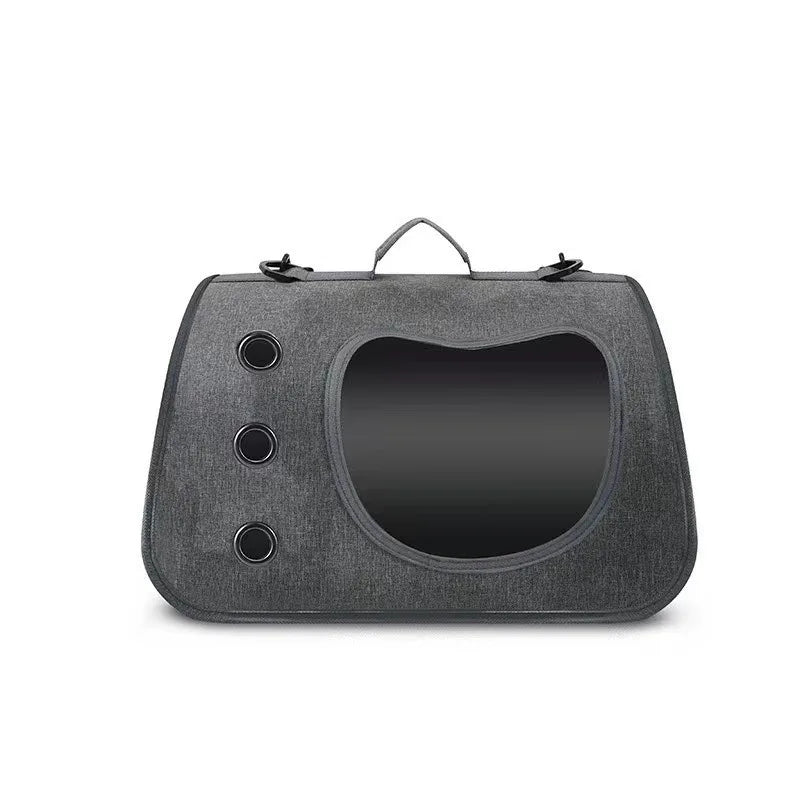 Dark grey pet carrier bag with mesh window and vent holes