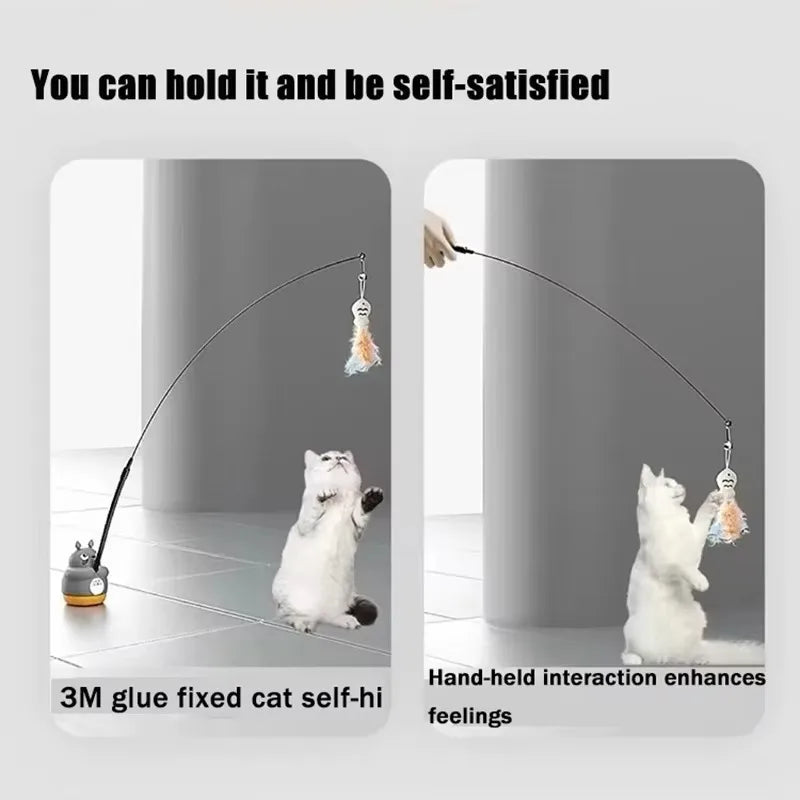 Rotating Cat Teaser Wand with Bell & Feather