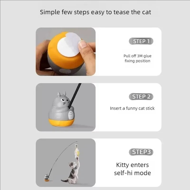 Rotating Cat Teaser Wand with Bell & Feather