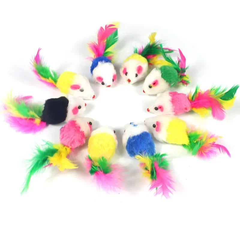 Faux Rabbit Fur Rattle Mice Cat Toys, 5 or 10 Pack