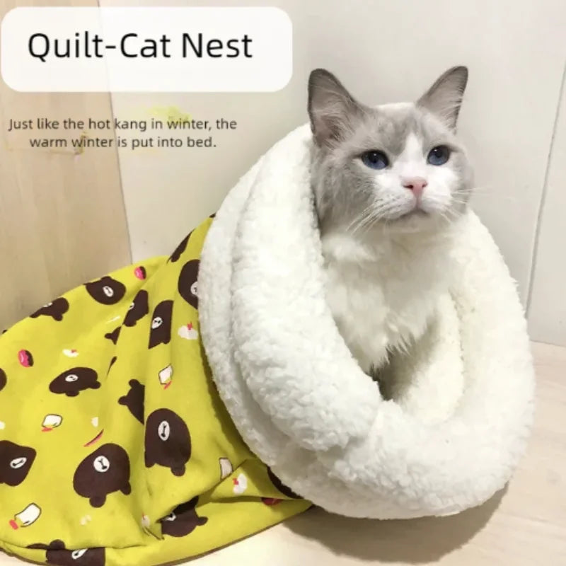 Fluffy cat sleeping bag pocket bed