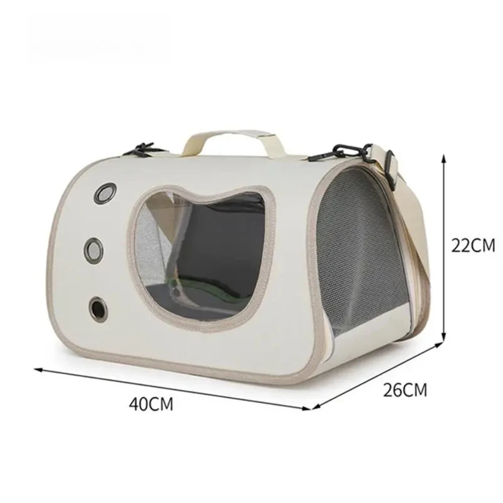 Pet carrier bag dimension diagram showing 40 x 26 x 22 cm