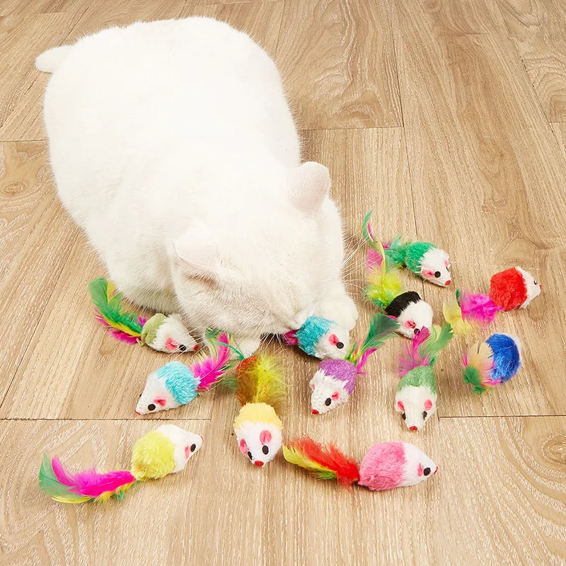 Faux Rabbit Fur Rattle Mice Cat Toys, 5 or 10 Pack