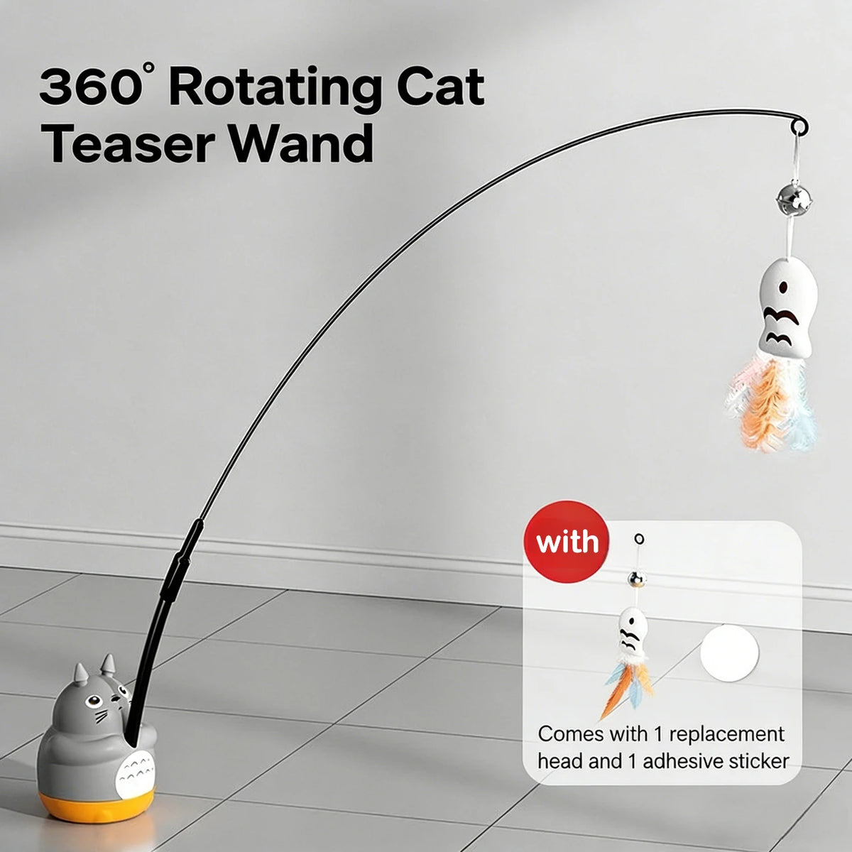 Rotating Cat Teaser Wand with Bell & Feather