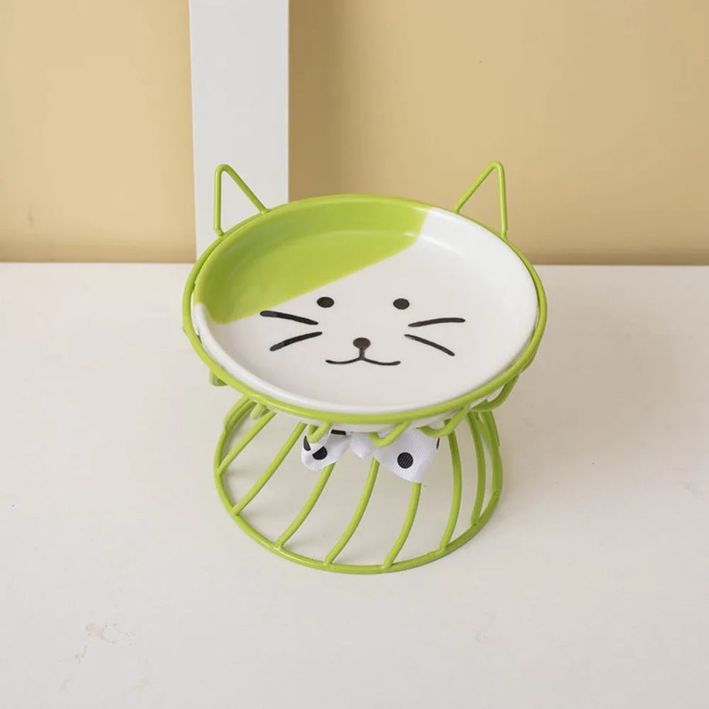 Raised ceramic cat bowl with iron stand, image 9