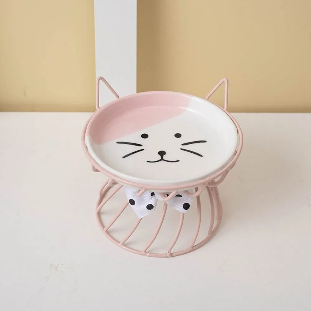 Raised ceramic cat bowl with iron stand, image 8